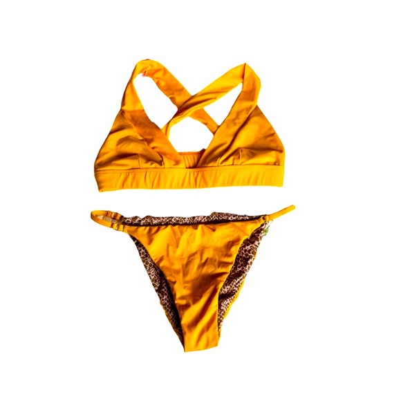 Acacia Tangelo Bolong Bikini top in color Acacia Neema bottom in Color Tangelo